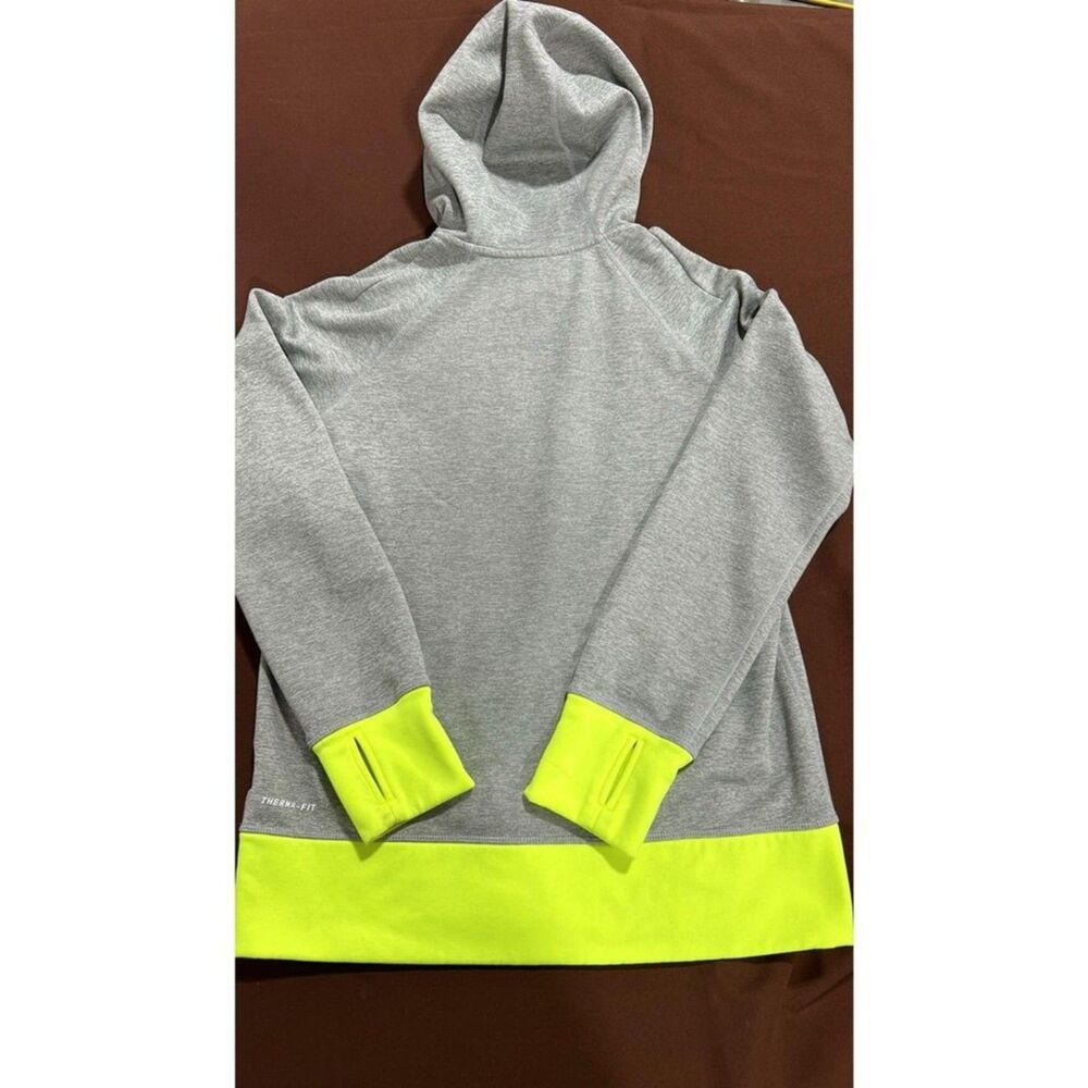 NIKE Large Thermafit Hoodie Unisex Gray HI-Liter Yellow - Picture 2 of 4